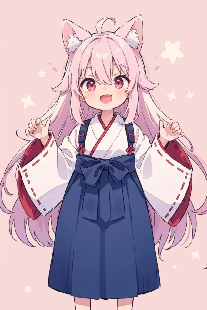 A cute anime girl with pink hair, wearing traditional Japanese clothing. This is an AI-generated image using Stable Diffusion.