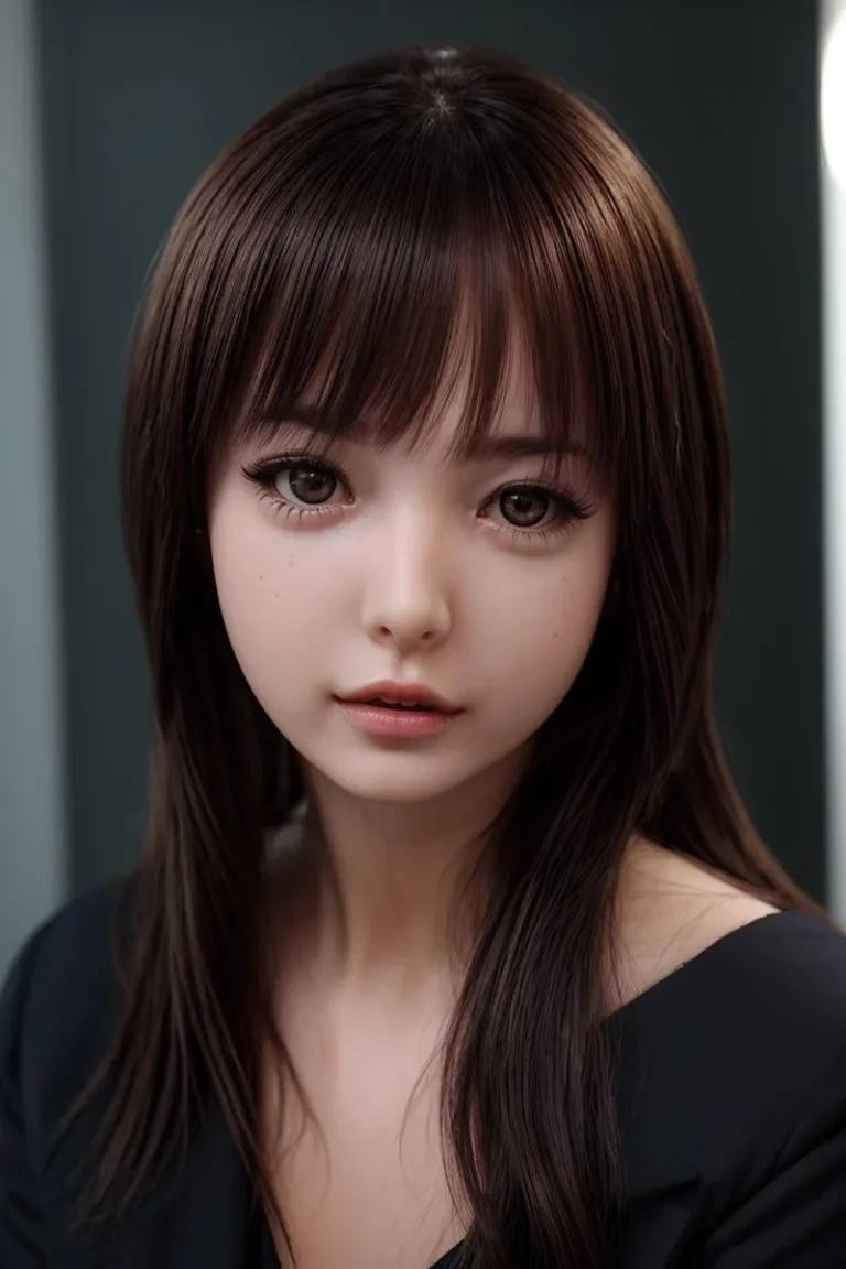 Beautiful woman with large eyes and delicate features, anime style realistic portrait generated by AI using Stable Diffusion
