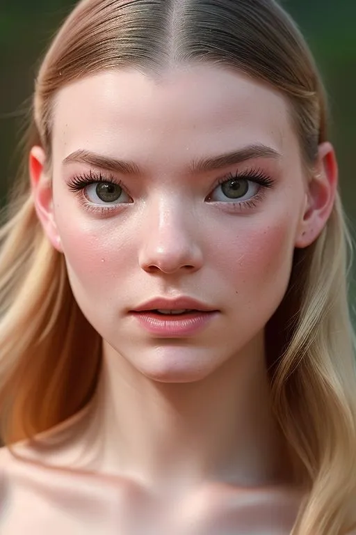 A detailed close-up portrait of a beautiful young woman with an emphasis on her facial features, generated using AI and stable diffusion.