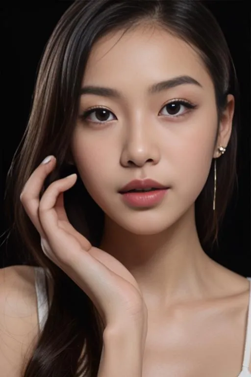 High definition beauty portrait of a young woman with flawless skin and minimal makeup captured using AI stable diffusion.