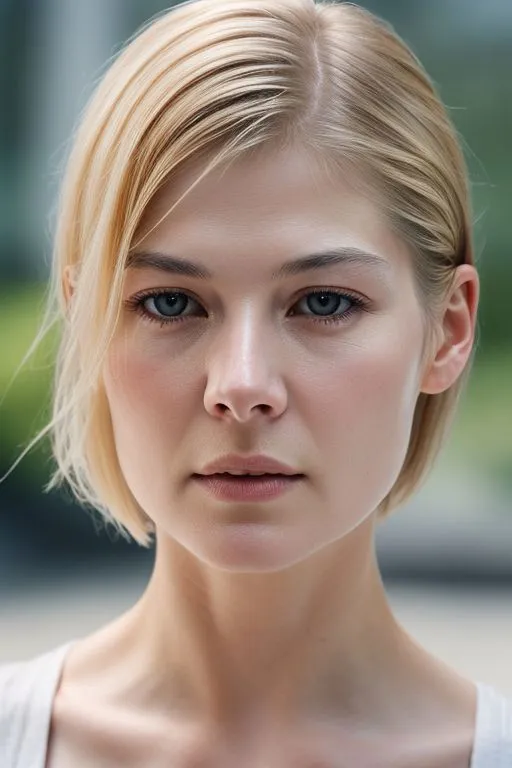 A close-up portrait of a blonde woman with a serene expression generated by AI using stable diffusion.