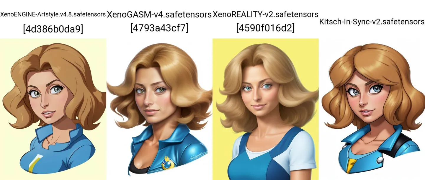 AI generated image of a blonde woman depicted in four styles, created using stable diffusion