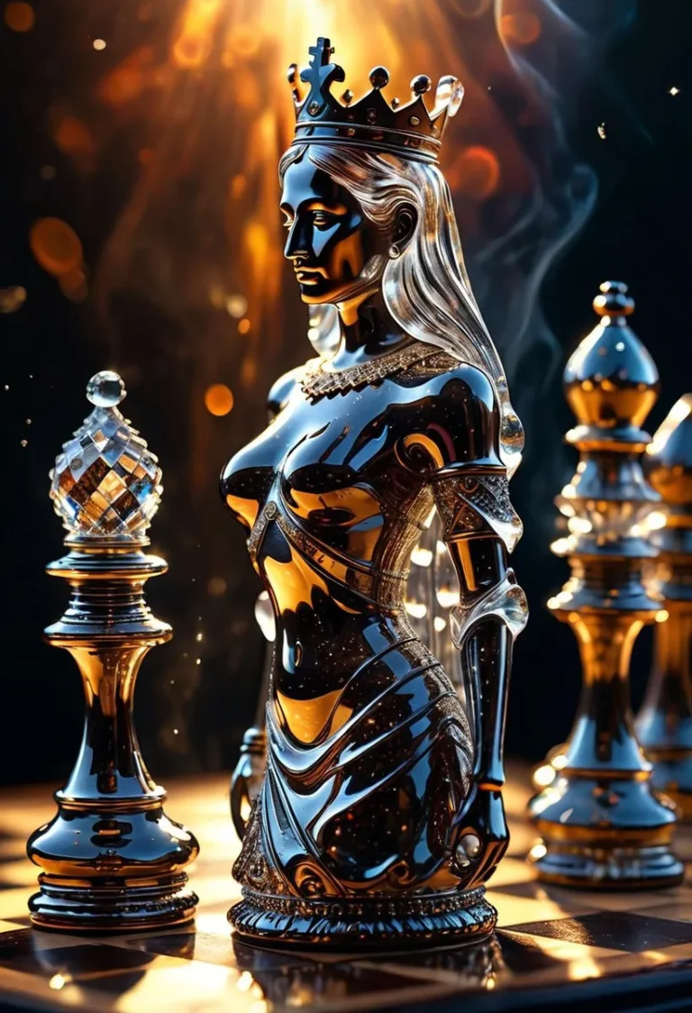 A luxurious chess queen piece with intricate details and a stunning crown, created using AI Stable Diffusion.
