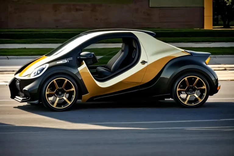 A sleek, futuristic concept car with black and gold accents, featuring a modern design. This AI generated image uses stable diffusion.