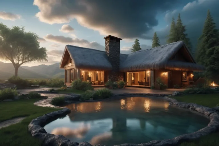 Cozy cabin in a serene nature retreat generated by AI using Stable Diffusion.