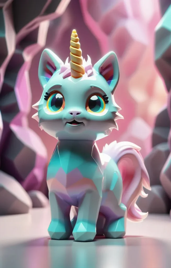 A cute unicorn depicted in a vibrant 3D render with a low poly art style, generated using stable diffusion.