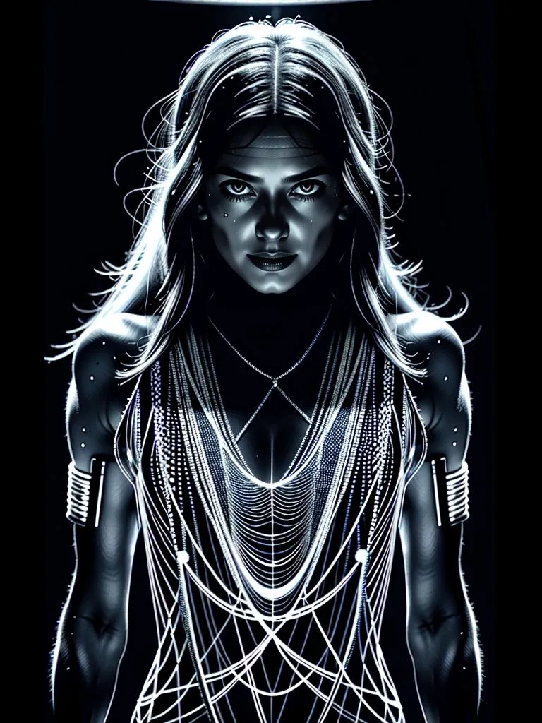 AI generated image using stable diffusion of a cyberpunk woman in a futuristic outfit with neon lights