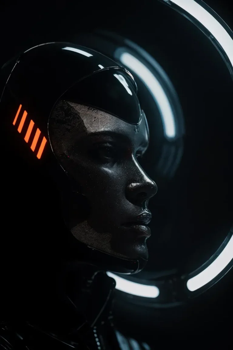 Close-up image of a cyberpunk futuristic helmet. AI generated image using stable diffusion.