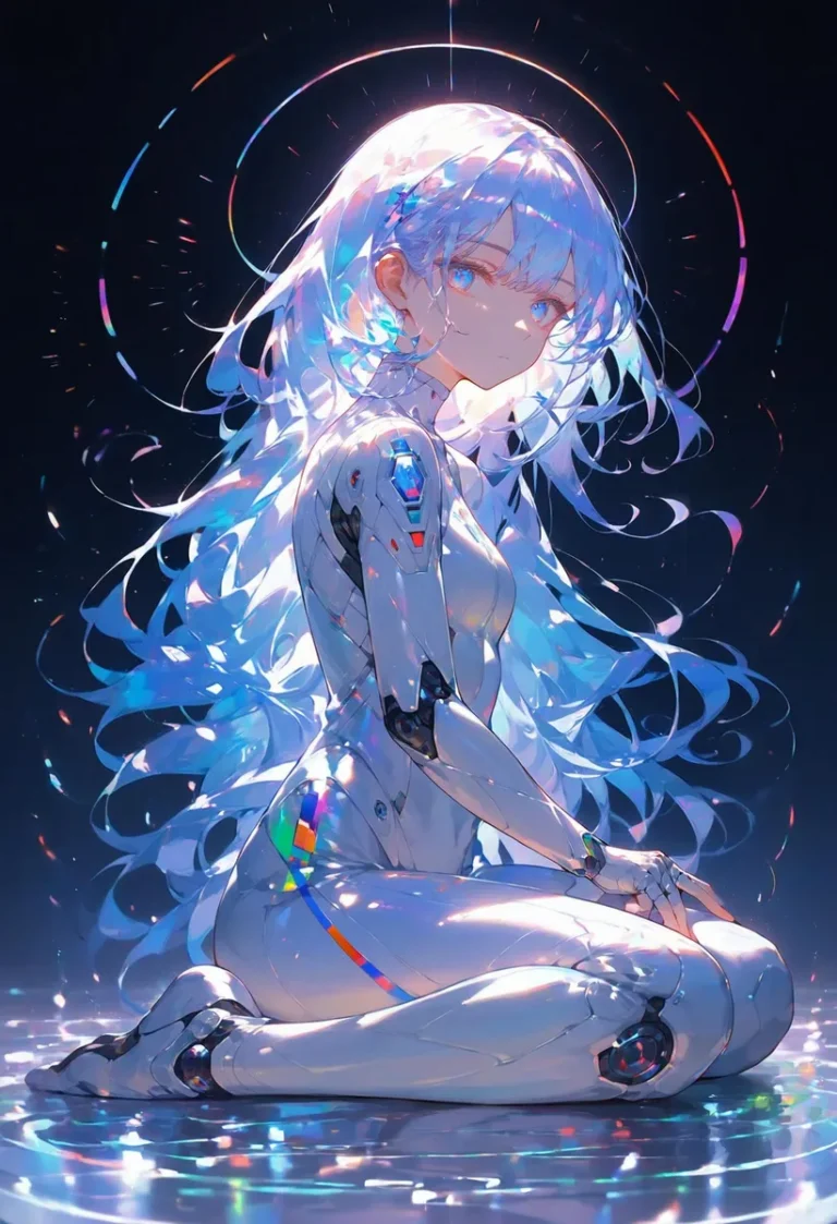 A digital illustration of a cyborg girl with long flowing hair and a futuristic design. AI generated image using Stable Diffusion.