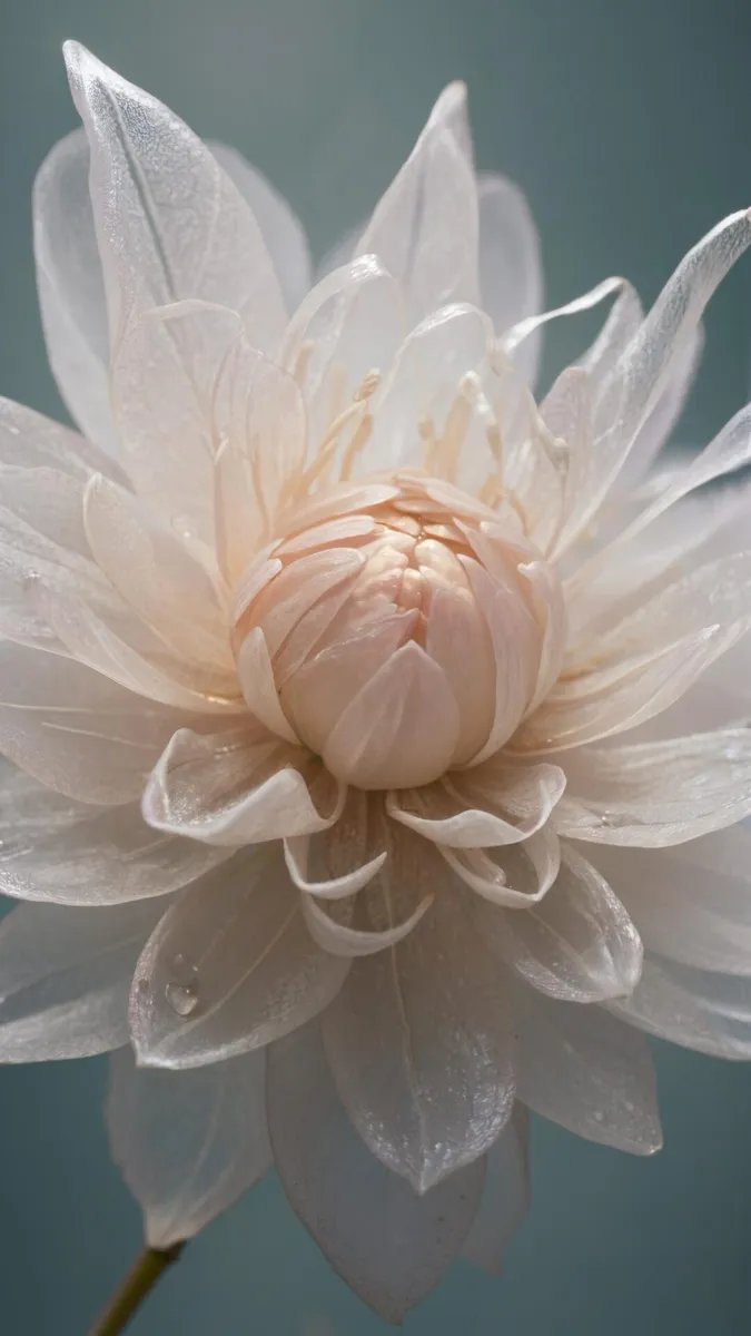 A delicate flower with white petals in close-up view created using Stable Diffusion, showcasing intricate details and textures.