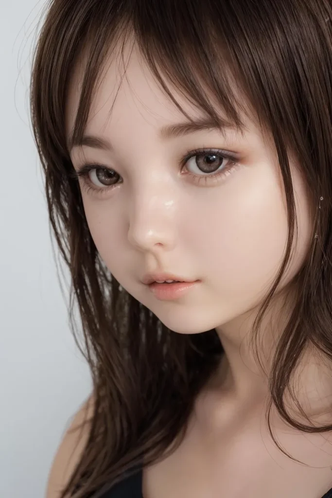 A highly realistic and beautiful doll-like girl with soft features, seen in a close-up portrait, generated by AI using Stable Diffusion.