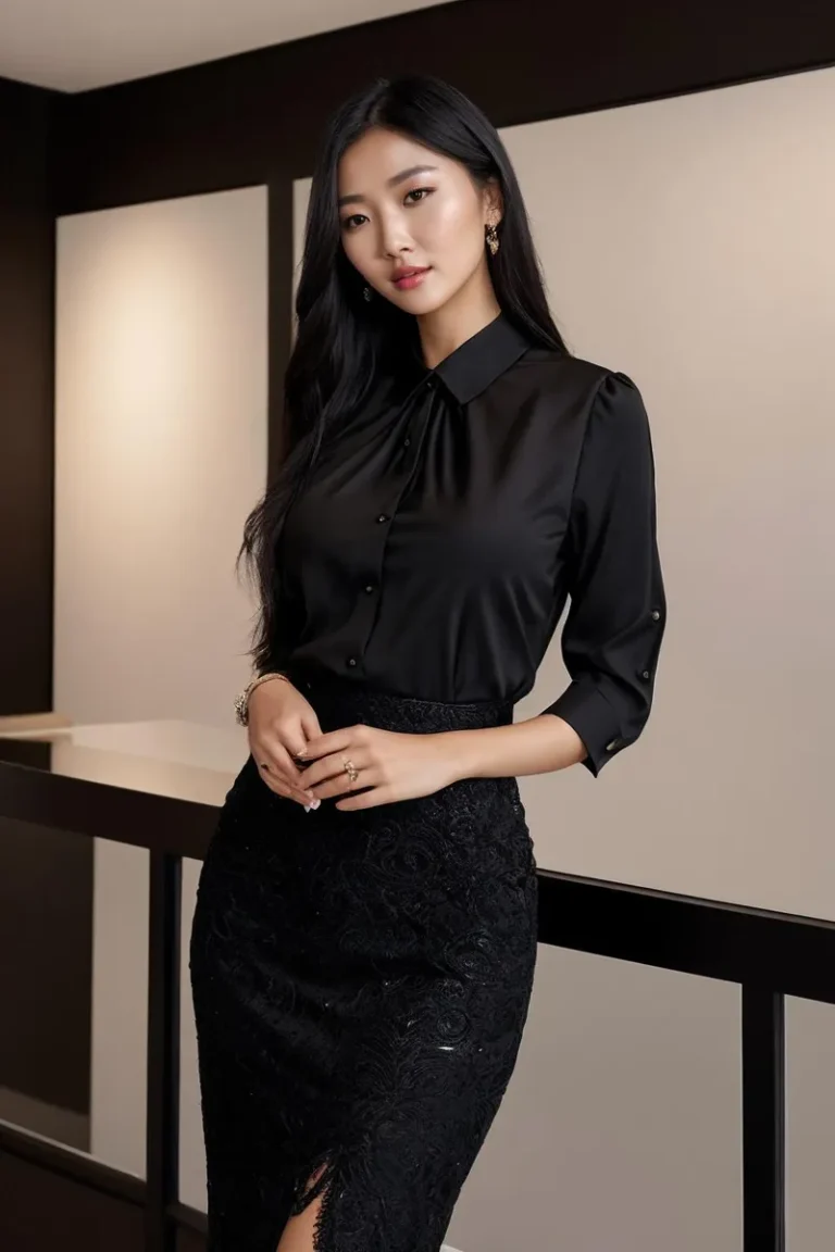 Elegant woman in black office attire. AI generated image using Stable Diffusion.
