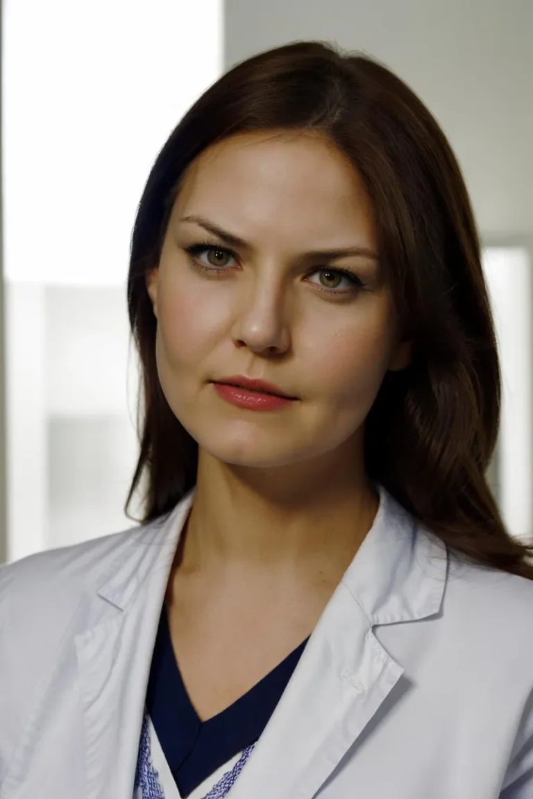 A detailed portrait of a female doctor wearing a white coat created using Stable Diffusion artificial intelligence.