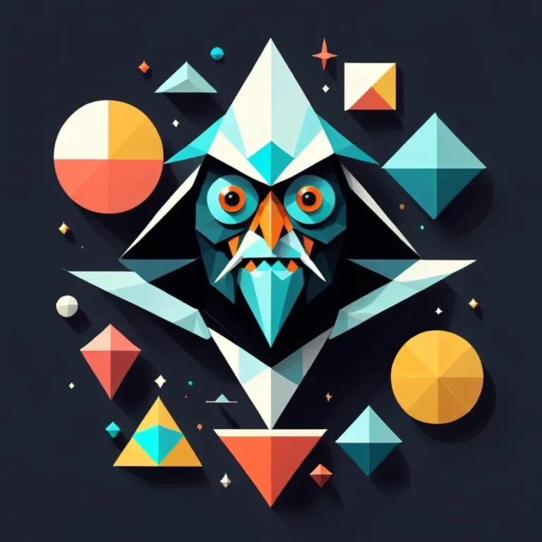 AI generated image of a geometric owl with colorful shapes using Stable Diffusion.