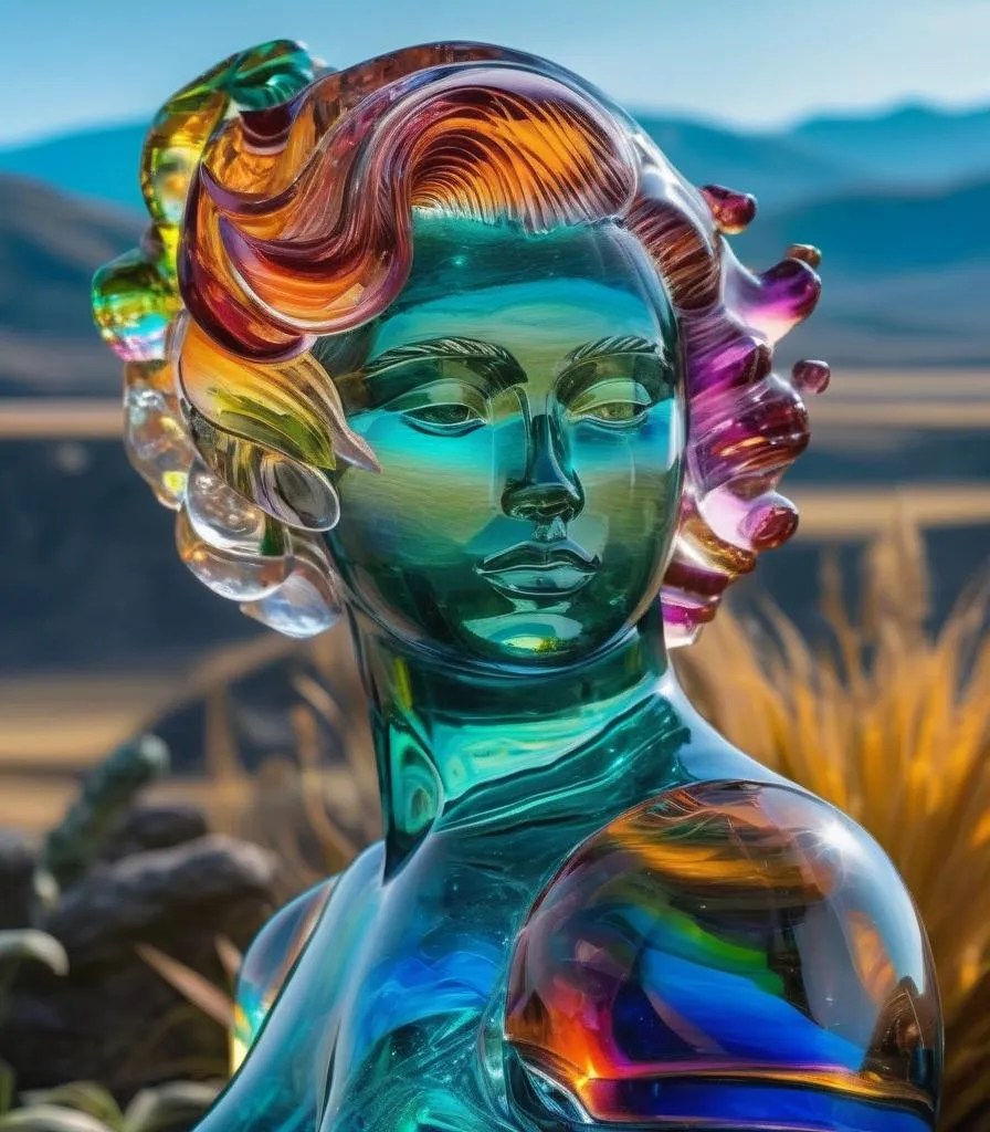 A vibrant glass sculpture depicting a human form with multicolored, abstract design elements. An AI generated image using stable diffusion.