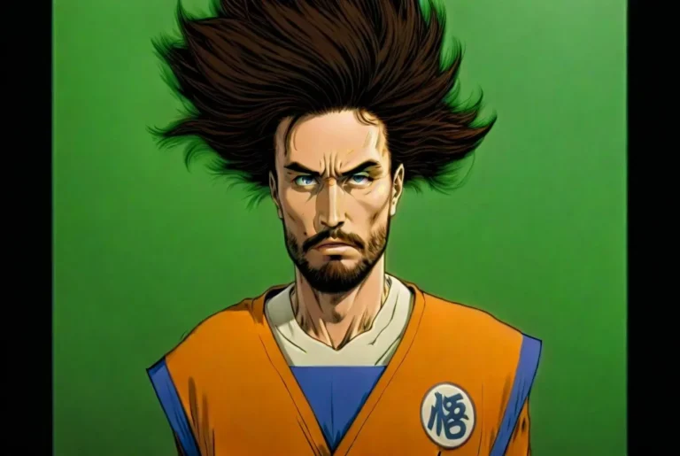 An AI generated Goku inspired serious anime character with spiky hair and an orange martial arts outfit using stable diffusion.
