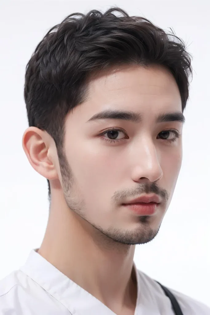 Close-up portrait of a handsome young man with neat hair and light facial hair, ai-generated image using stable diffusion.