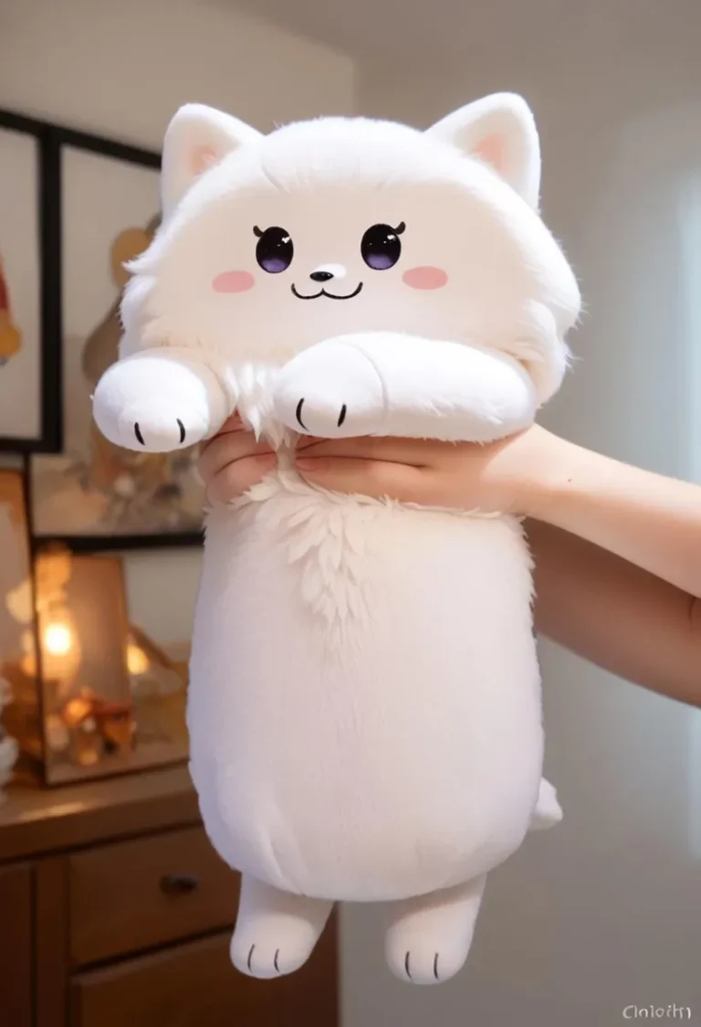 A kawaii cat plush toy, created using Stable Diffusion AI.