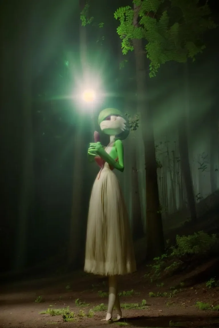 Anime character in a mystical forest with a glowing light source. This is an AI generated image using stable diffusion.
