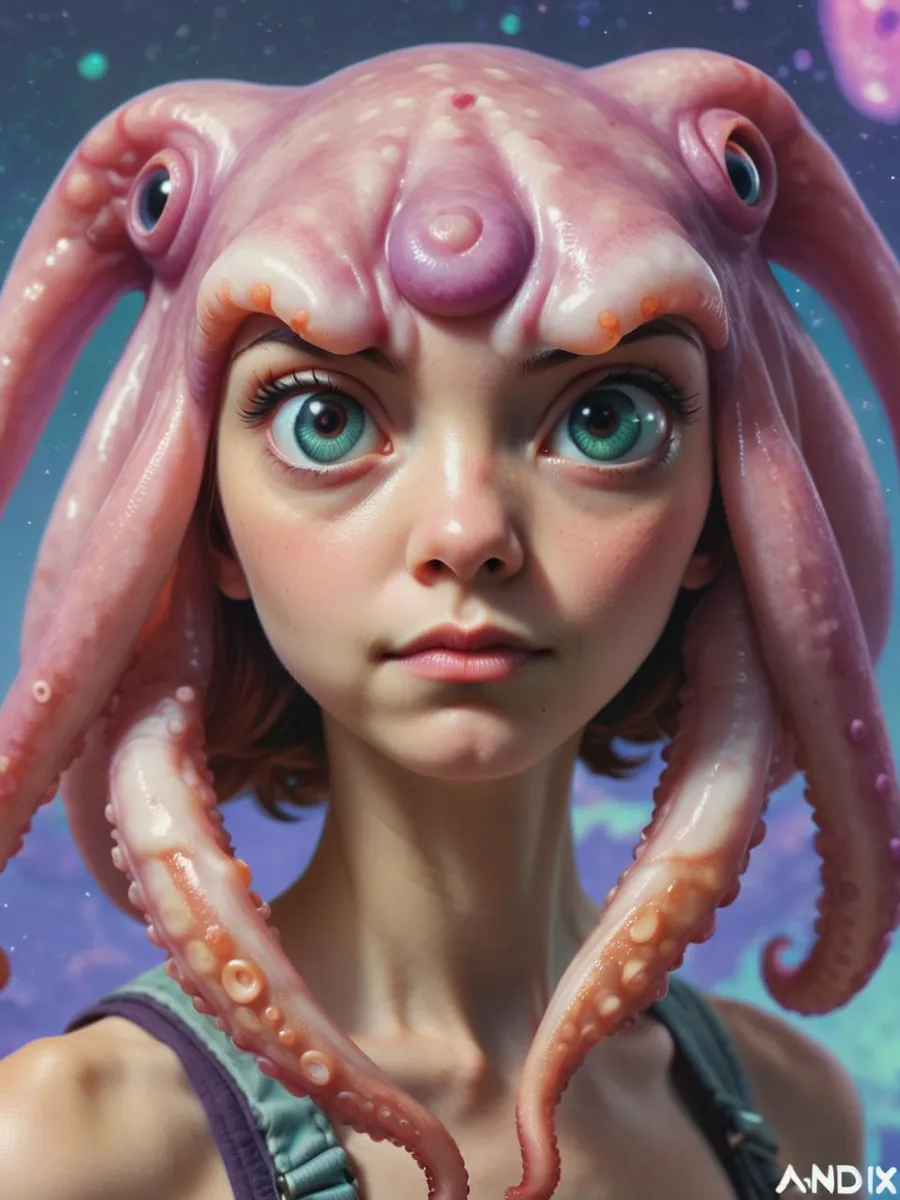 AI generated image of a girl with an octopus hat, using Stable Diffusion