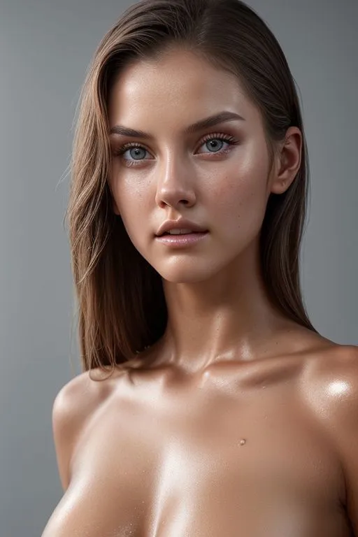 Hyper-realistic AI-generated image of a young woman with light brown hair and blue eyes, created using Stable Diffusion.