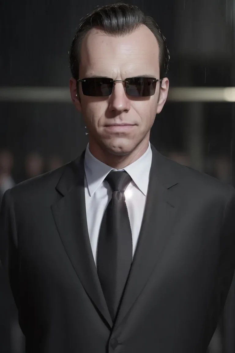 A professional man wearing a black suit and sunglasses, created using Stable Diffusion AI.