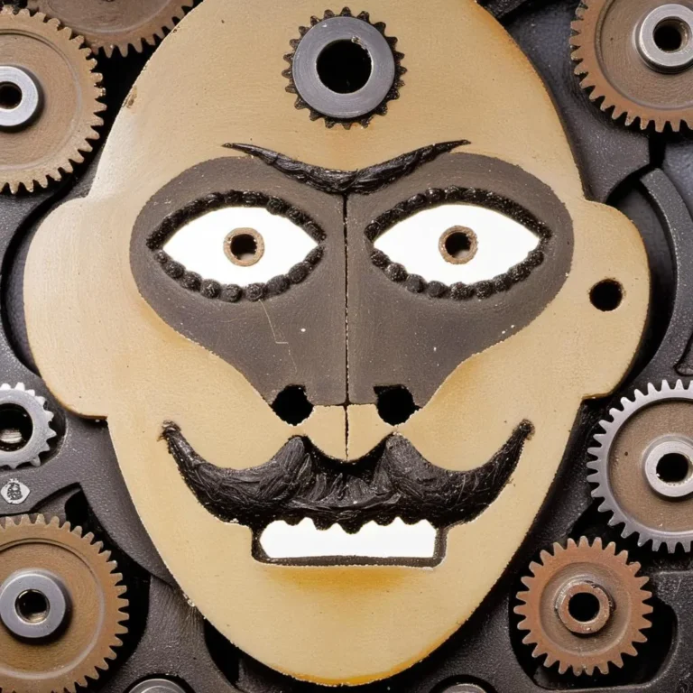 AI generated image using stable diffusion depicting a mechanical face with a steampunk design composed of multiple gears and cogwheels.