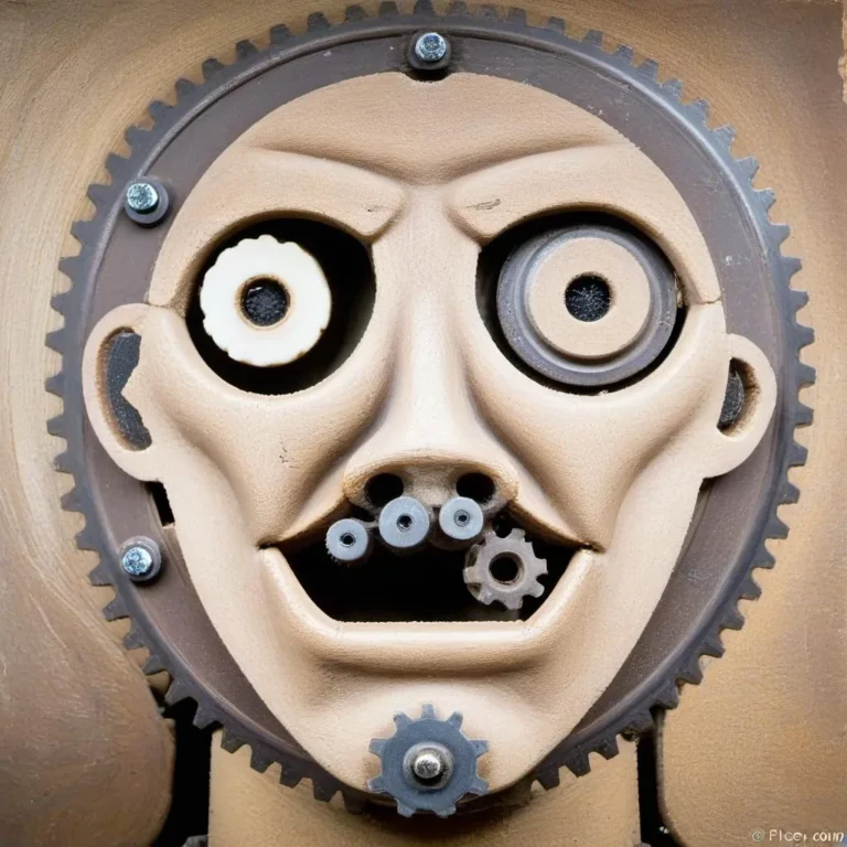 A steampunk mechanical face artwork featuring gears and cogs integrated into facial features, an AI-generated image using Stable Diffusion.