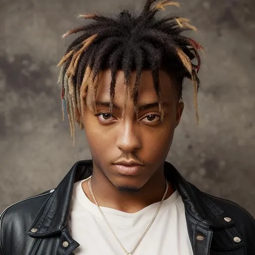 Portrait of a stylish young man with dreadlocks hairstyle, wearing a black leather jacket over a white shirt. Created using Stable Diffusion AI.