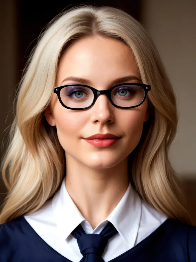 A professional portrait of a woman with glasses, created using Stable Diffusion AI.