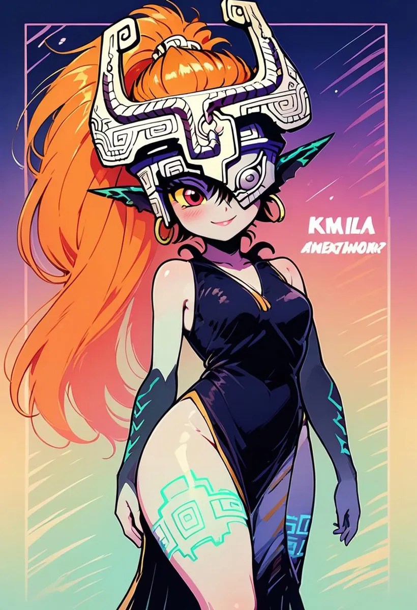 AI generated anime girl with vibrant orange hair, wearing a detailed, futuristic costume and mask using Stable Diffusion