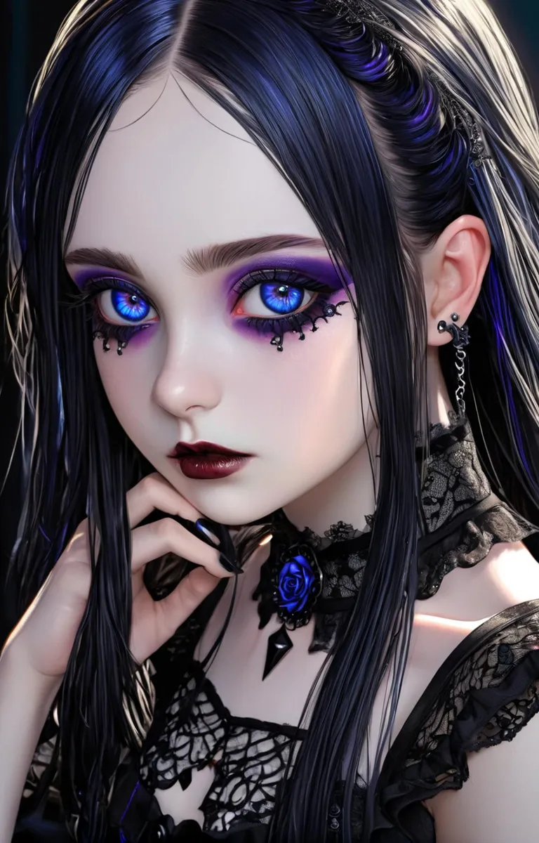 Gothic Girl with Intense Blue Eyes - Stable Diffusion AI Image - Diffus