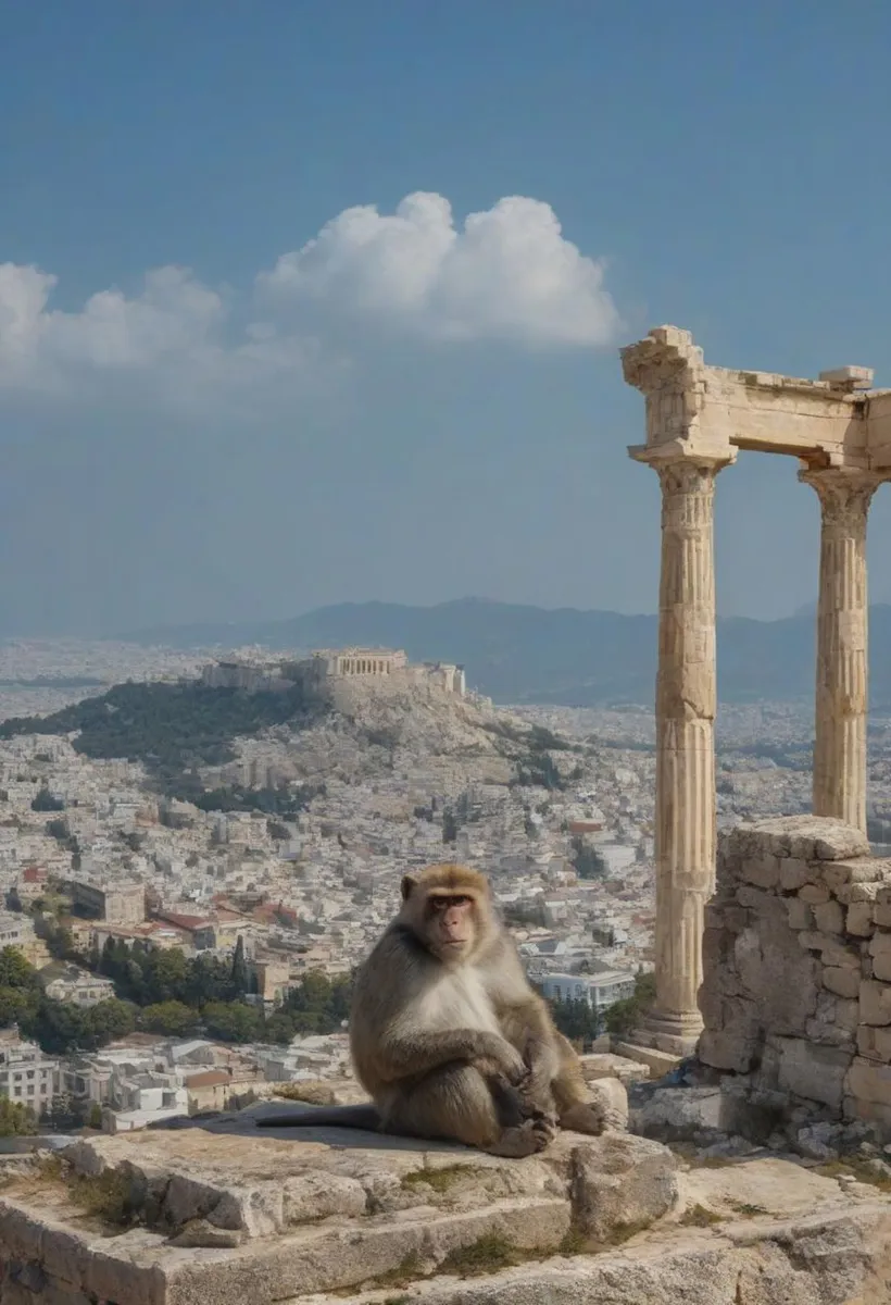 Monkey at Acropolis of Athens Panorama - Diffus - Stable Diffusion AI Image