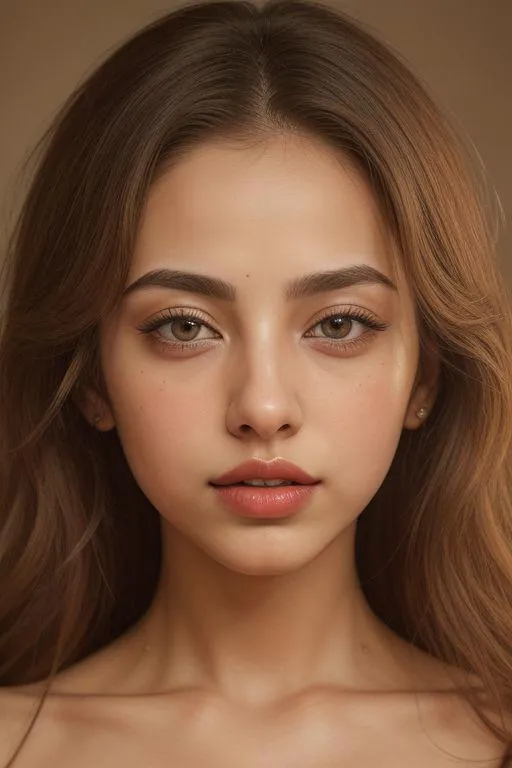 Close-up portrait of a woman with smooth skin, subtle makeup, and long straight hair generated using stable diffusion.