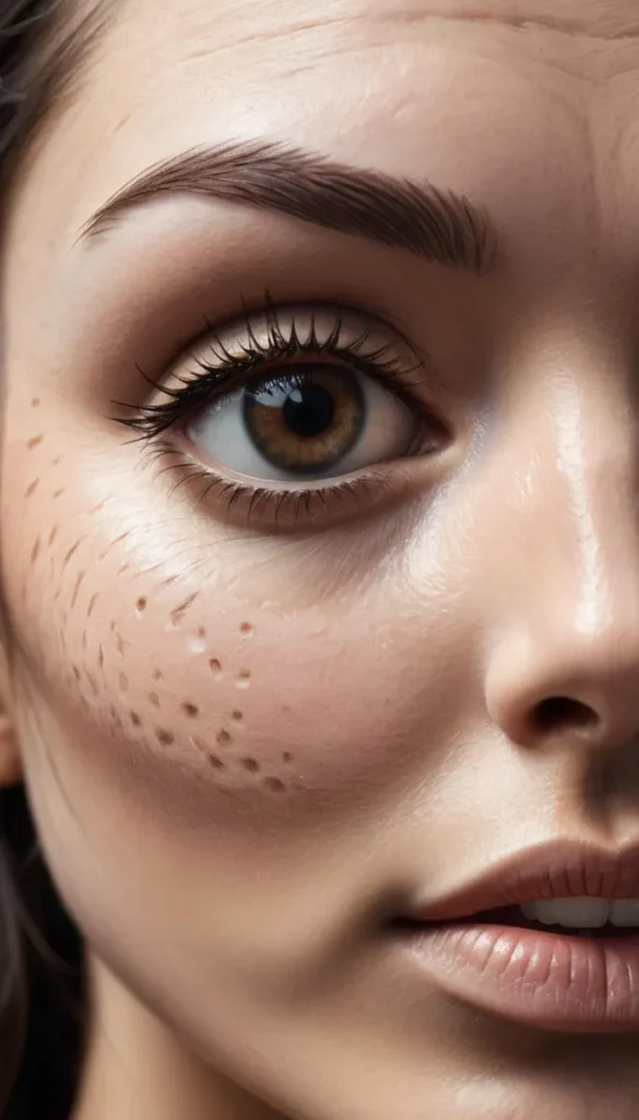 Hyper-realistic AI-generated close-up of a woman's face focused on her eye and skin details using Stable Diffusion.