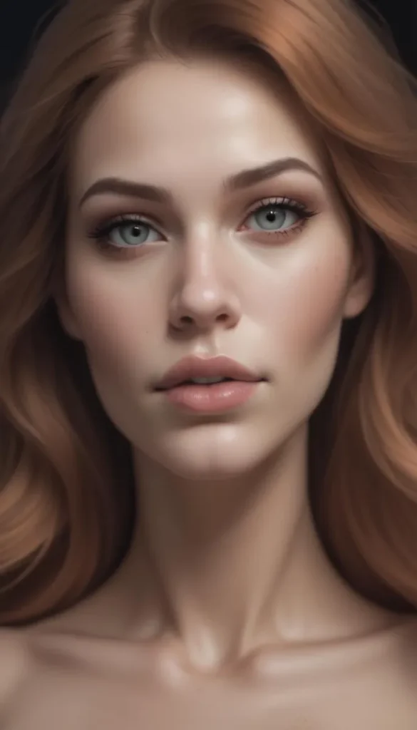 A close-up portrait of a redhead woman with fair skin, blue eyes, and loose hair, created using Stable Diffusion.