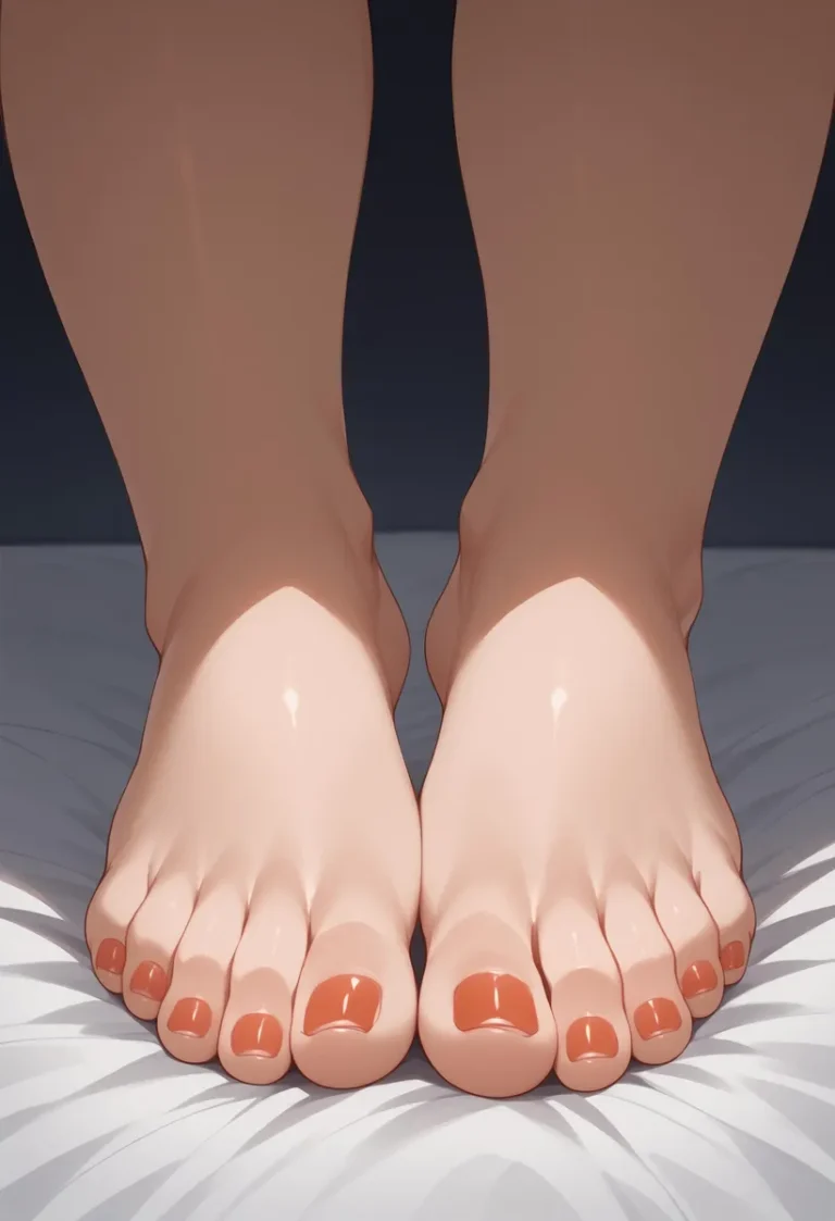 AI generated anime-style image of feet with polished toenails using Stable Diffusion.