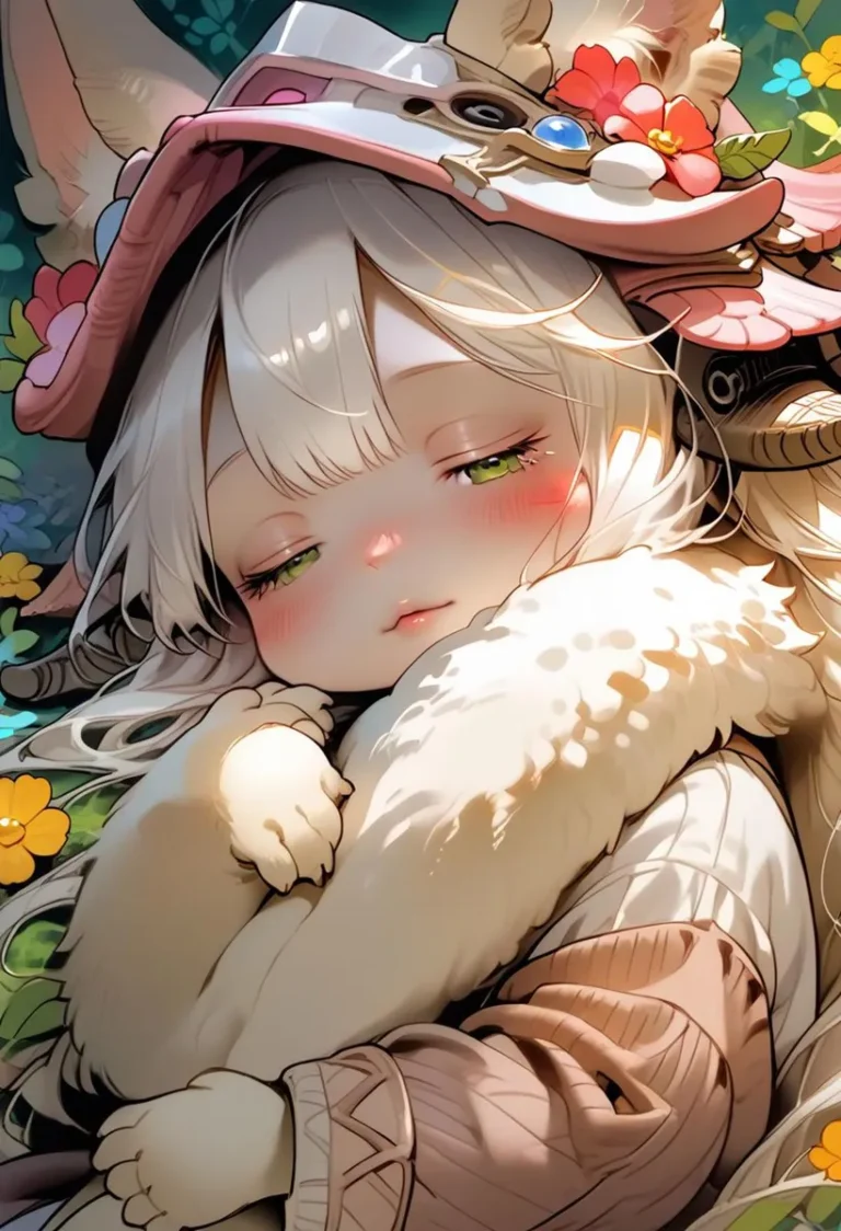 A fantasy illustration of a cute anime girl sleeping, generated by AI using stable diffusion.