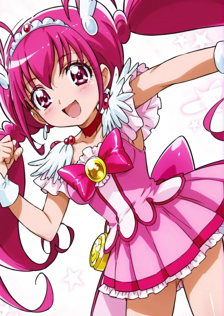 AI generated image of an anime girl in a pink magical girl costume using stable diffusion.