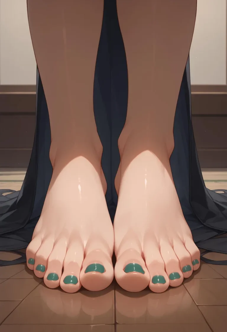 AI generated image of anime toes with a green pedicure using Stable Diffusion.