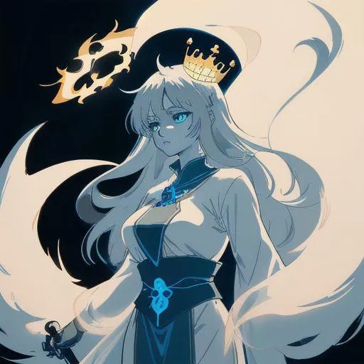 Anime princess with long flowing hair, adorned with a crown of light, holding a small sword. AI generated image using Stable Diffusion.