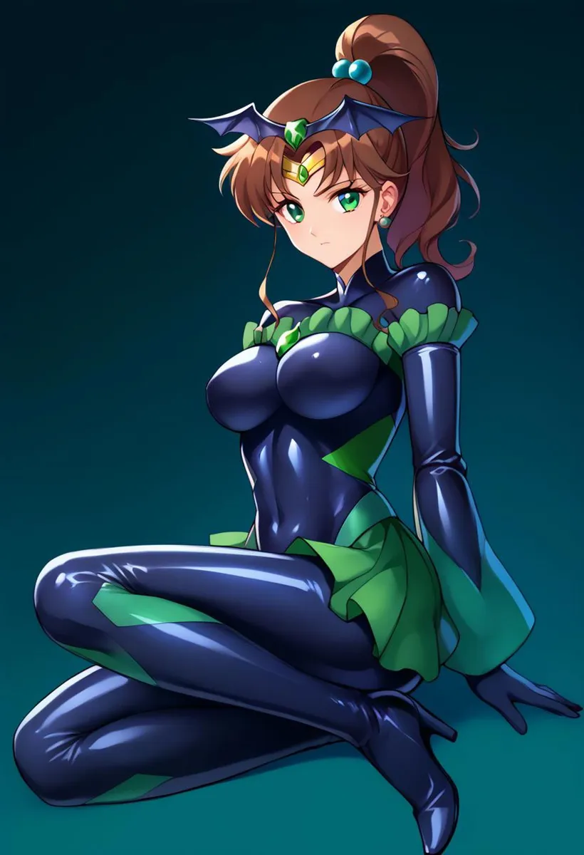 Anime girl in a blue and green superhero costume, generated using Stable Diffusion AI