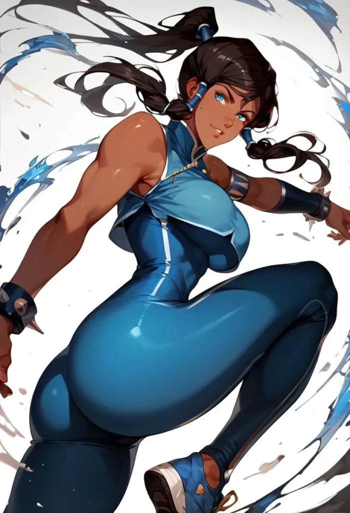 An AI-generated anime warrior female character in a blue outfit created using Stable Diffusion.