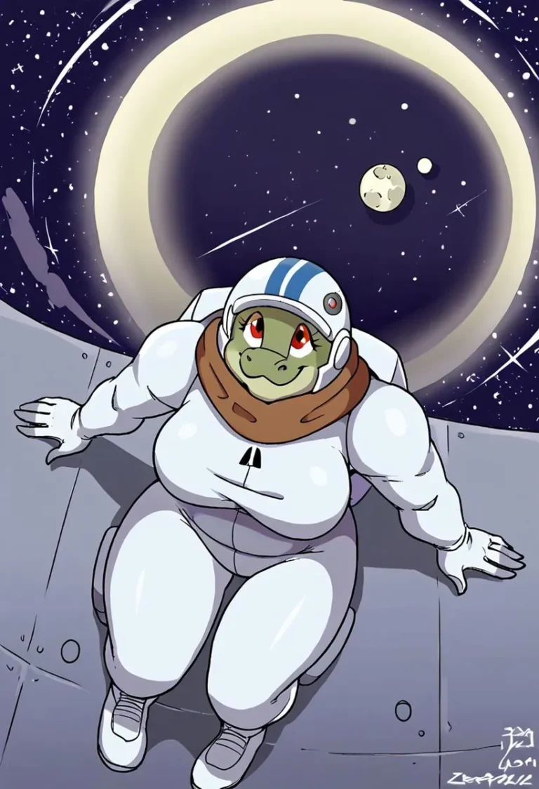 Cute cartoon turtle dressed as an astronaut in space, created using stable diffusion.