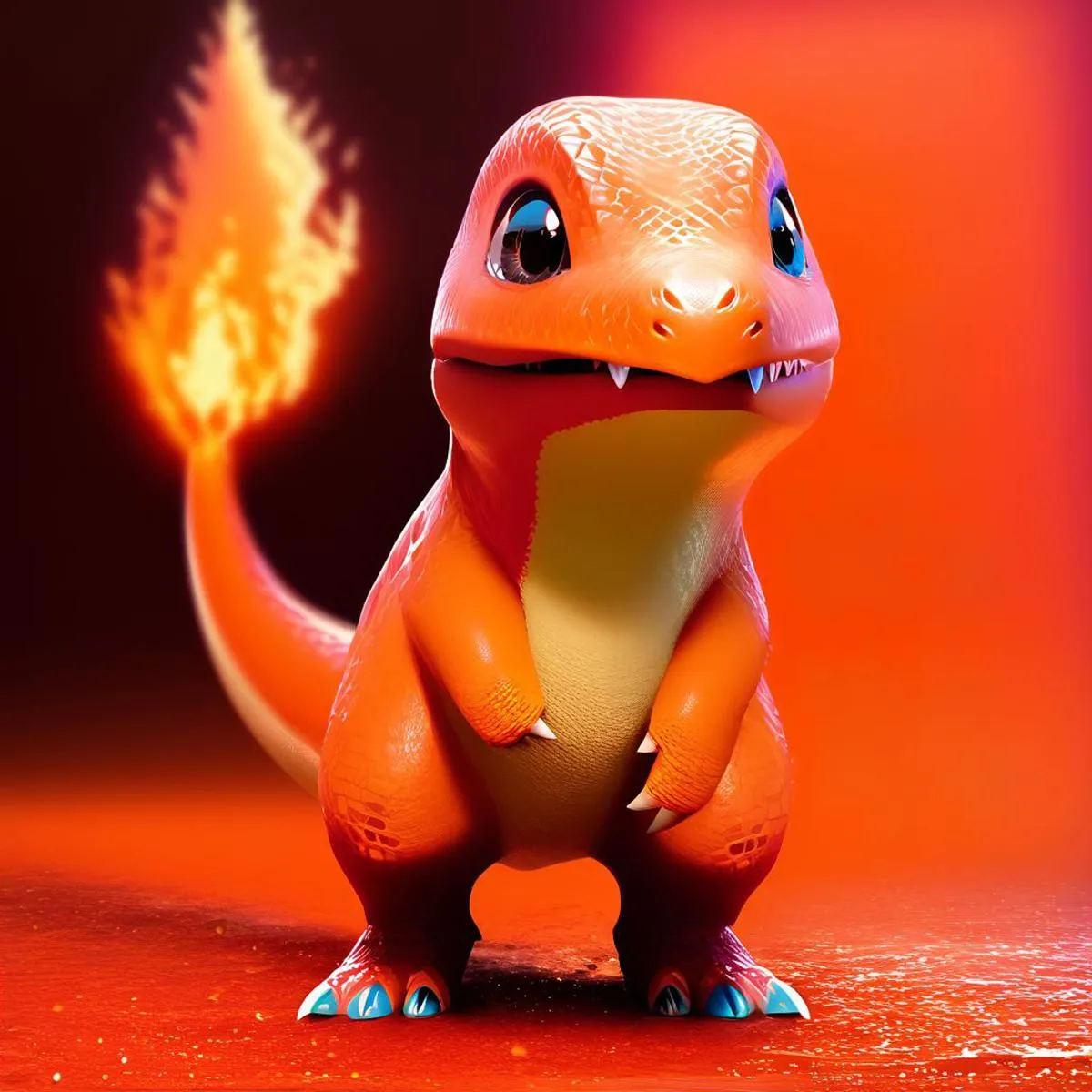 Cute cartoon lizard with a fiery tail, created using AI stable diffusion