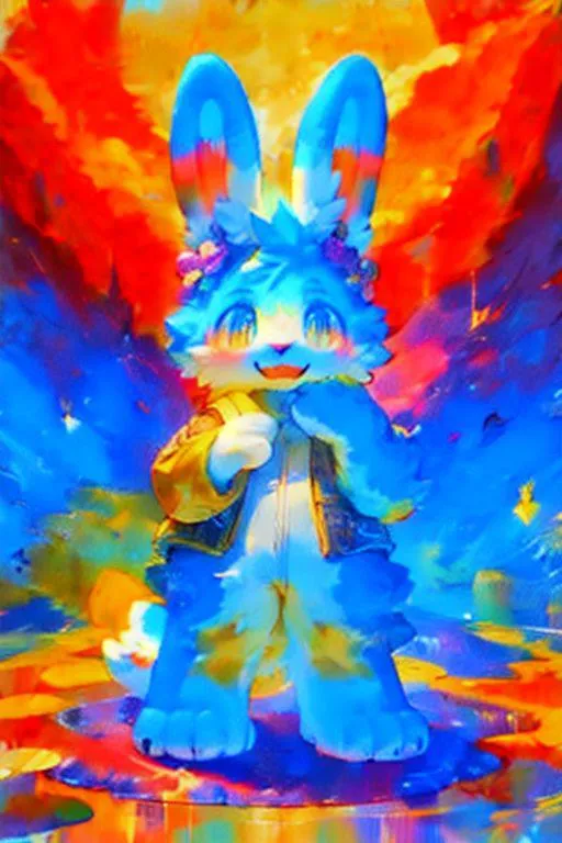 A colorful cartoon bunny with a vibrant background generated using Stable Diffusion AI.
