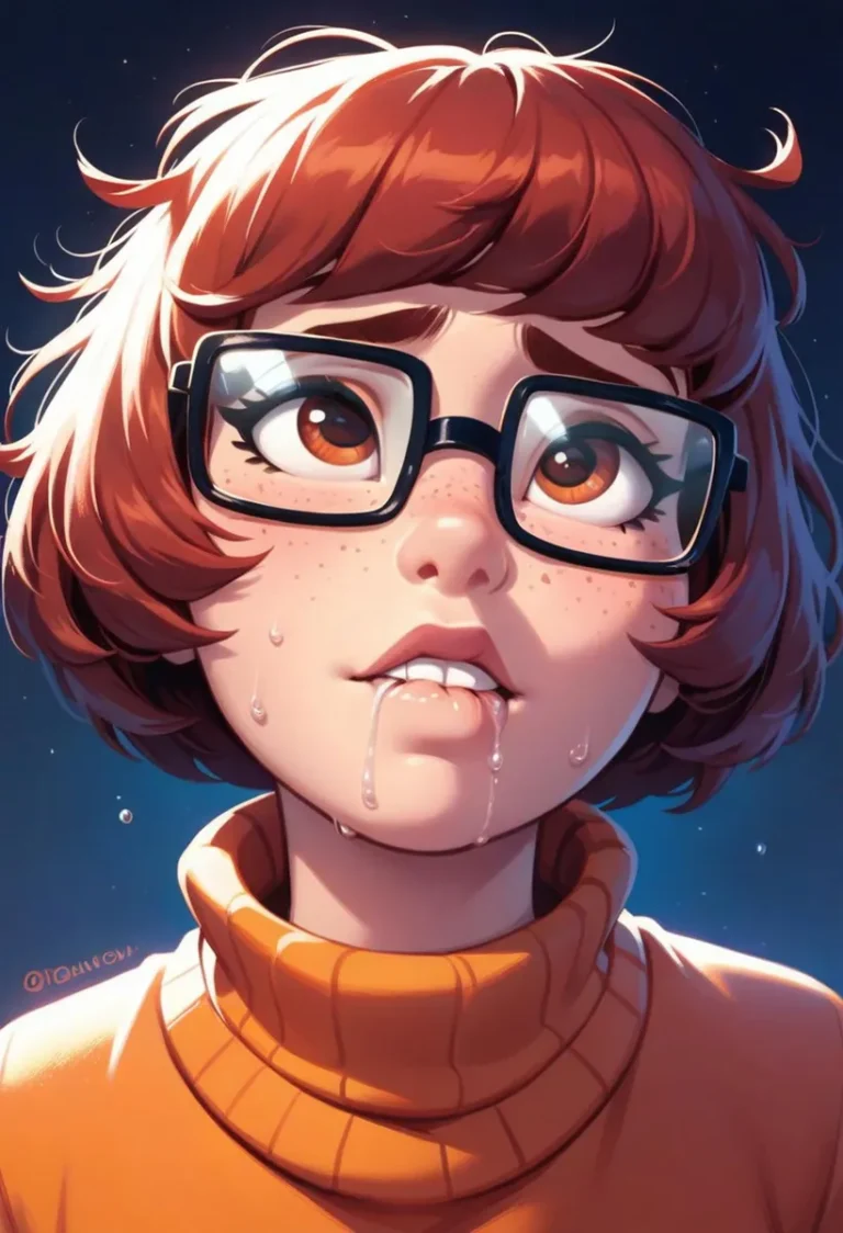Close-up of a teary-eyed girl with glasses in anime style, generated using Stable Diffusion.
