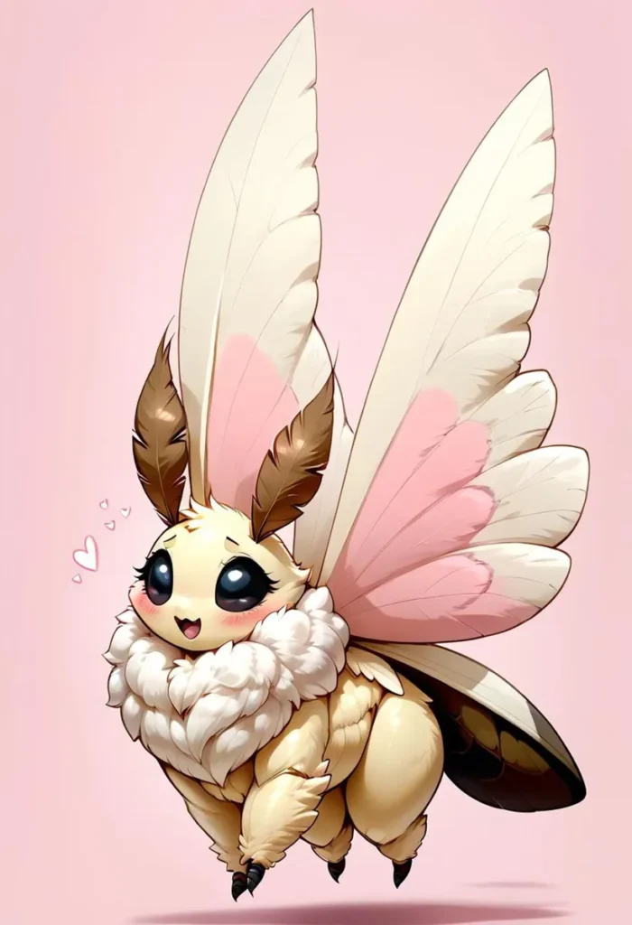 A cute anime-style moth with large white wings and fluffy fur, generated using Stable Diffusion.