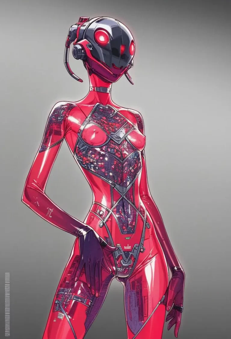 A futuristic cyborg-inspired female robot with red-and-black detail, created using stable diffusion AI technology.