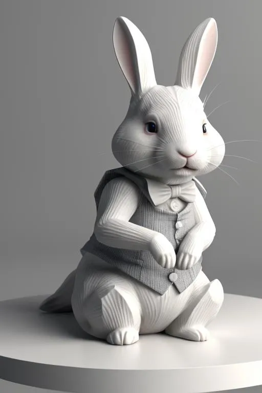 A dapper rabbit in a gray vest and bow tie. AI generated image using Stable Diffusion.